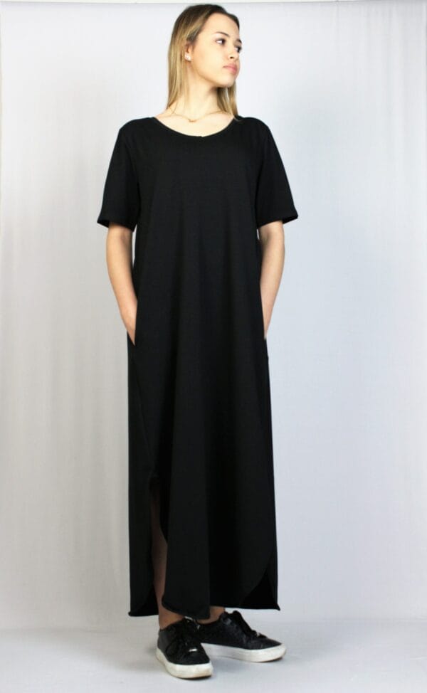 Дълга памучна рокля черна - Image 3
