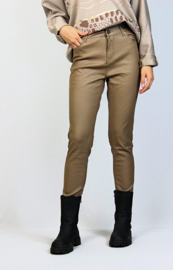 Кожен панталон тъмно бежово - Image 10