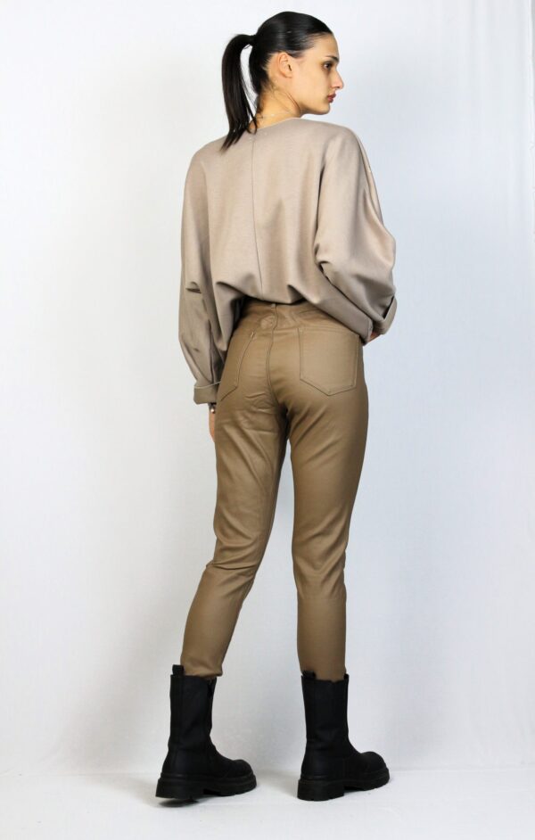 Кожен панталон тъмно бежово - Image 3