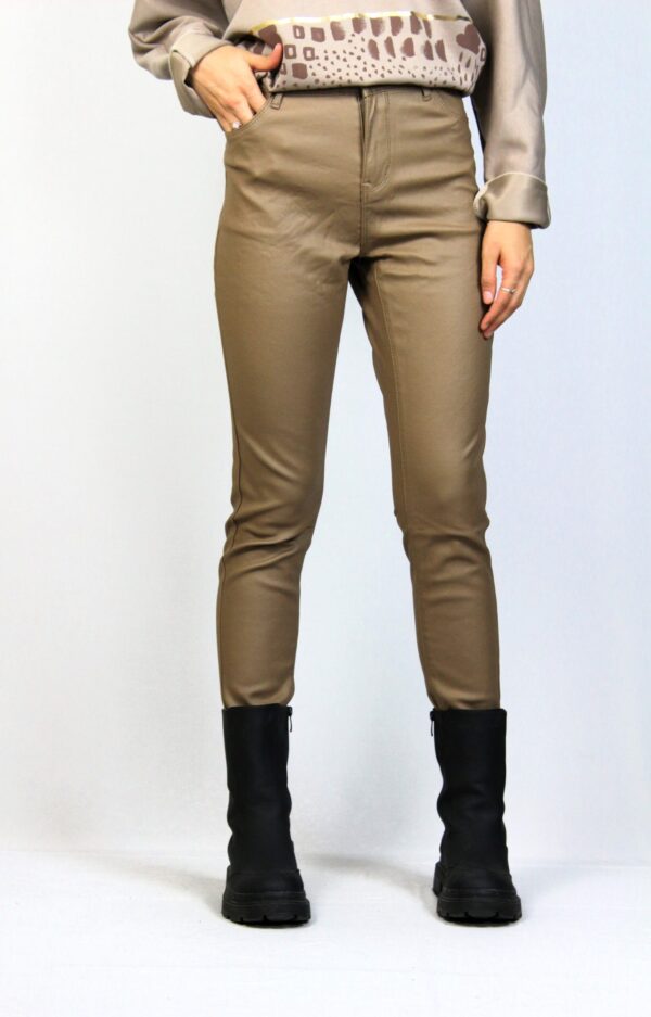 Кожен панталон тъмно бежово - Image 9
