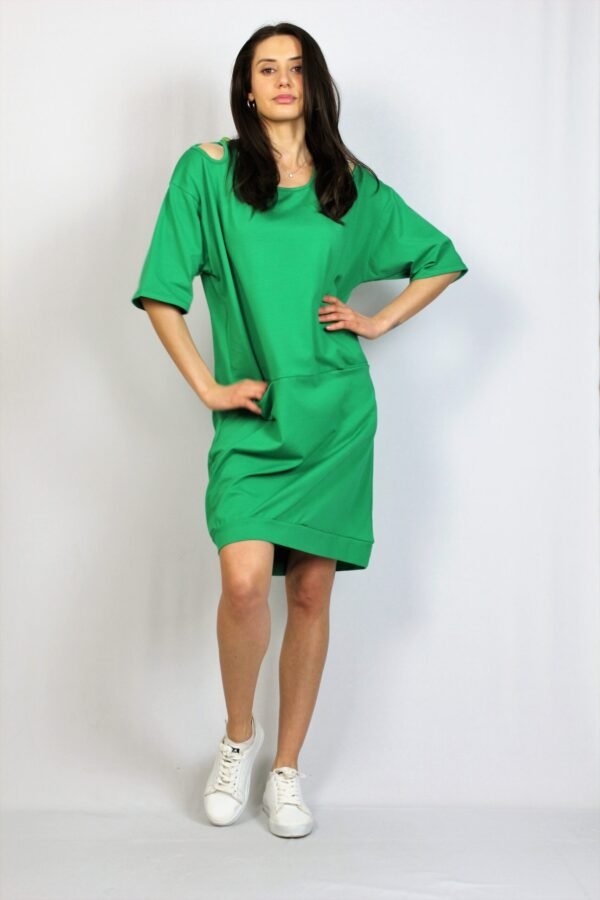 Памучна свободна рокля зелена - Image 4