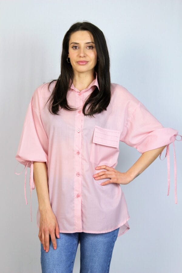 Риза с широк ръкав розова - Image 3