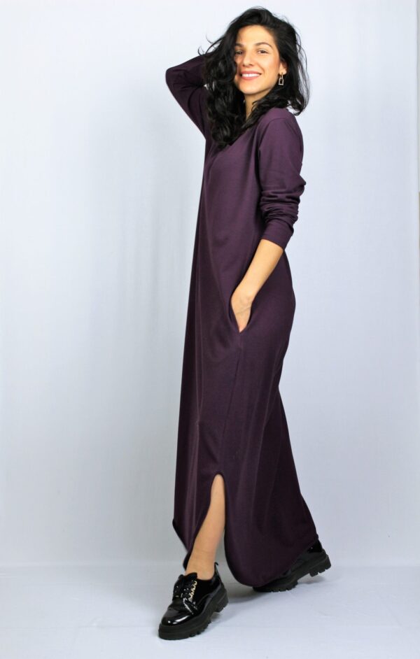 Дълга памучна рокля патладжан - Image 6