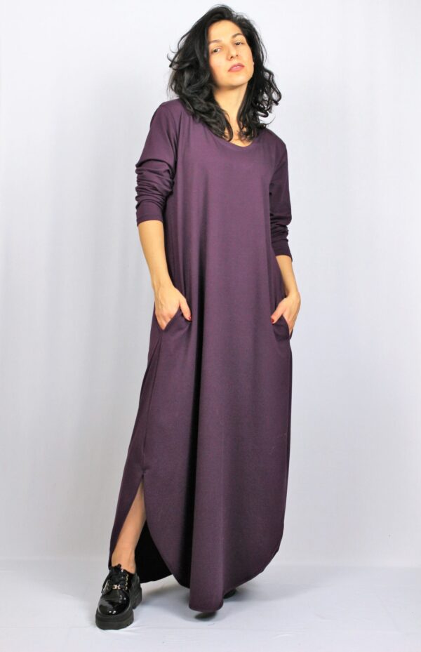 Дълга памучна рокля патладжан - Image 5