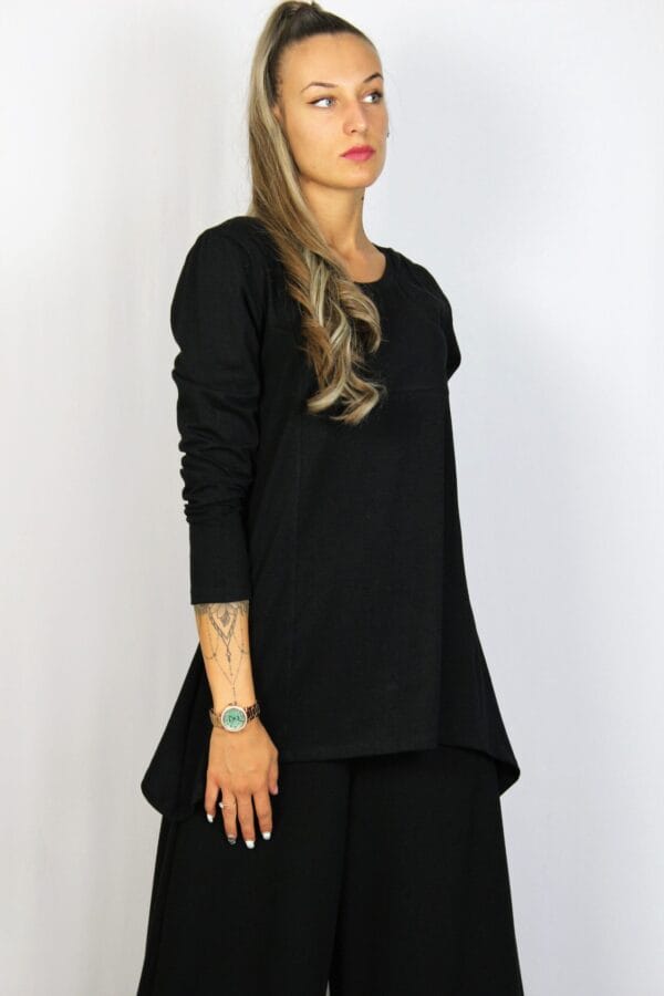 Асиметрична туника с дълъг ръкав черна - Image 7