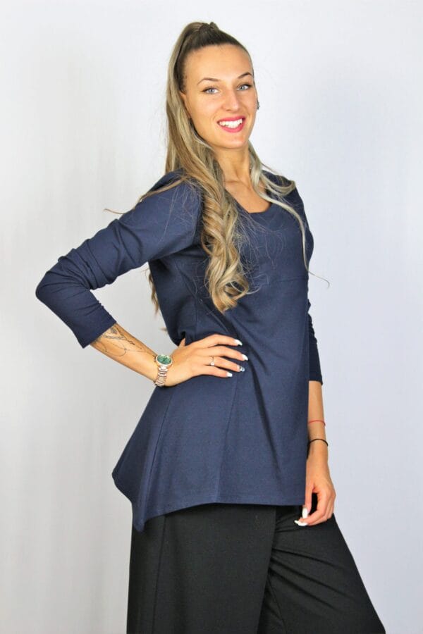 Асиметрична туника с дълъг ръкав тъмносиня - Image 4