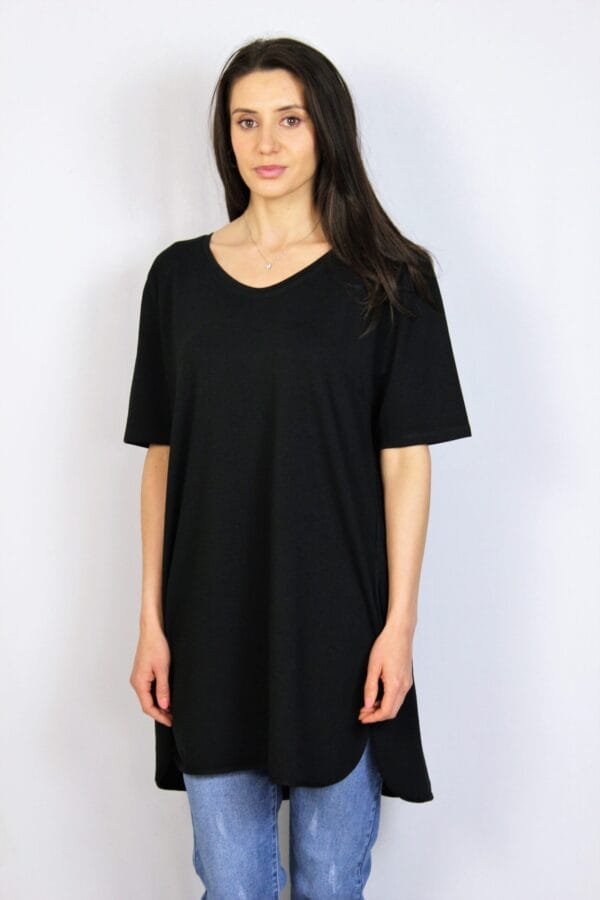 Памучна туника с джобове черна - Image 6