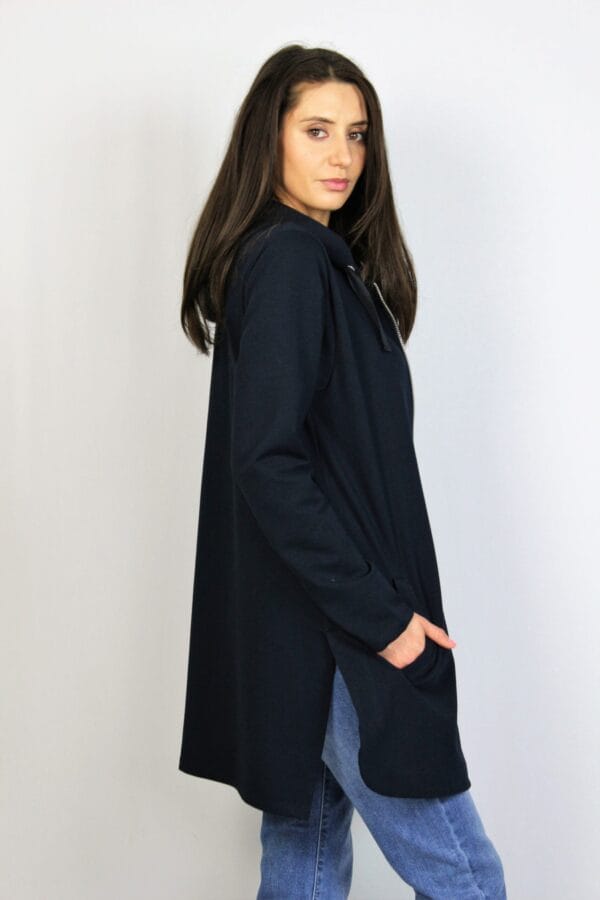 Жилетка - суитшърт с цип тъмносиня - Image 3