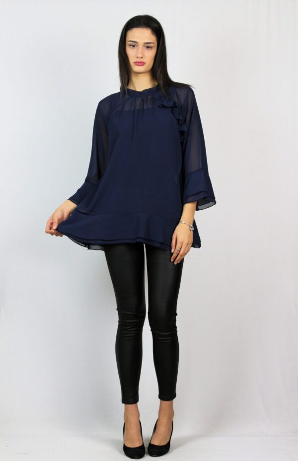 Туника шифон с двойни къдри тъмносиня - Image 3