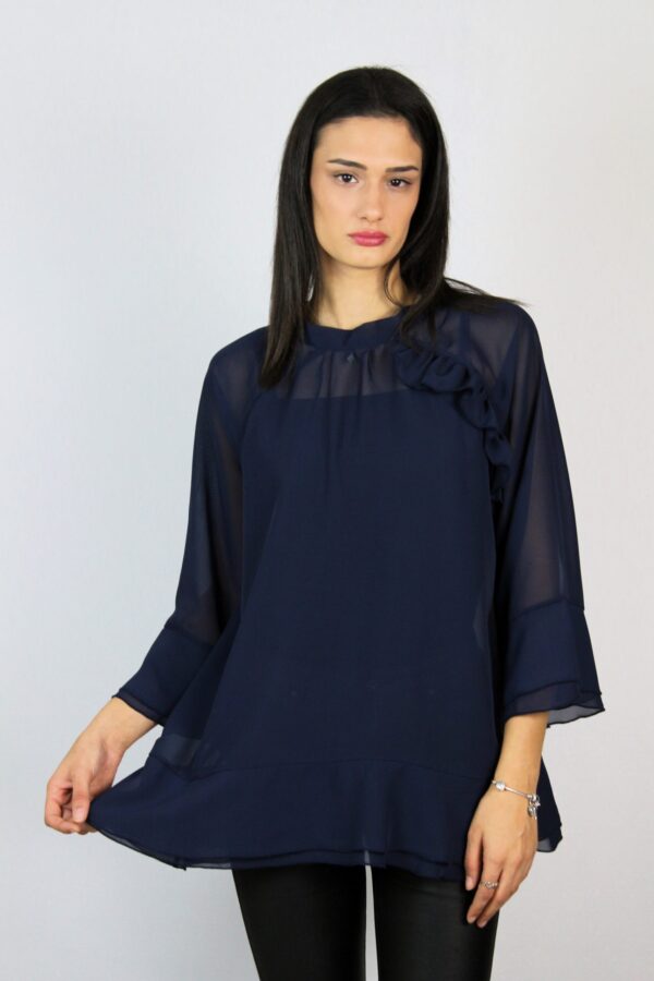 Туника шифон с двойни къдри тъмносиня - Image 10