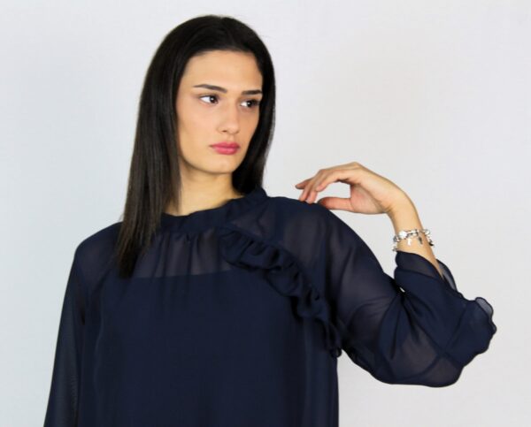 Туника шифон с двойни къдри тъмносиня - Image 4