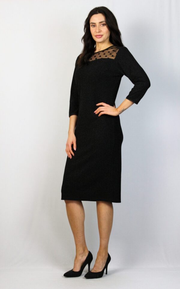 Рокля с платка тюл точки черно ламе - Image 5