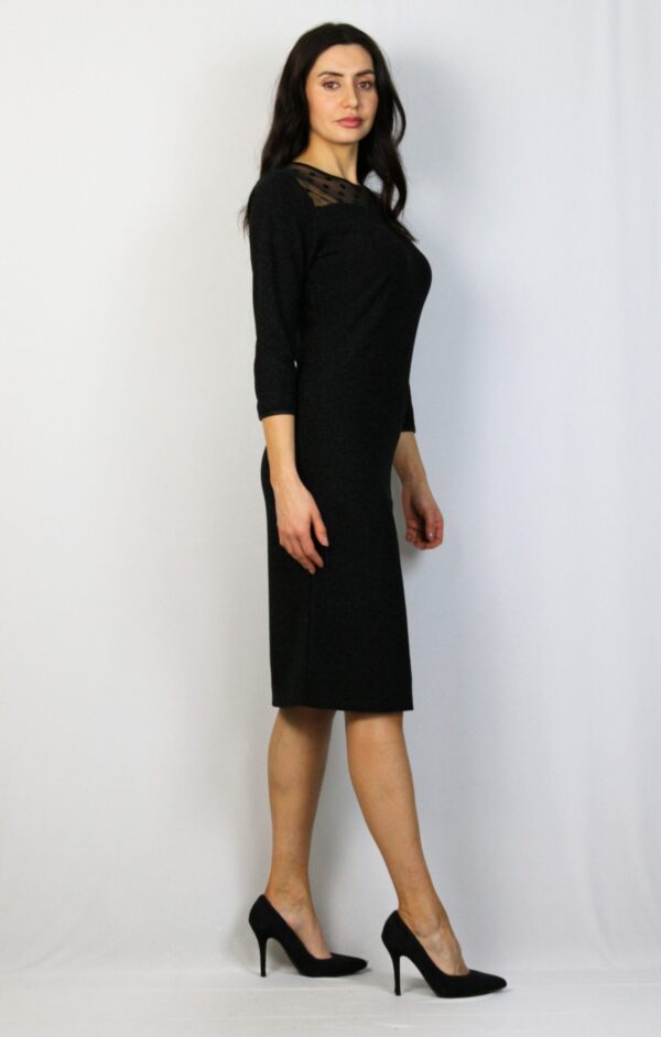 Рокля с платка тюл точки черно ламе - Image 4