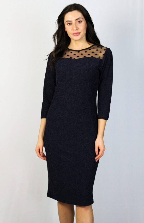 Рокля с платка тюл точки тъмносиньо - лилаво ламе - Image 3