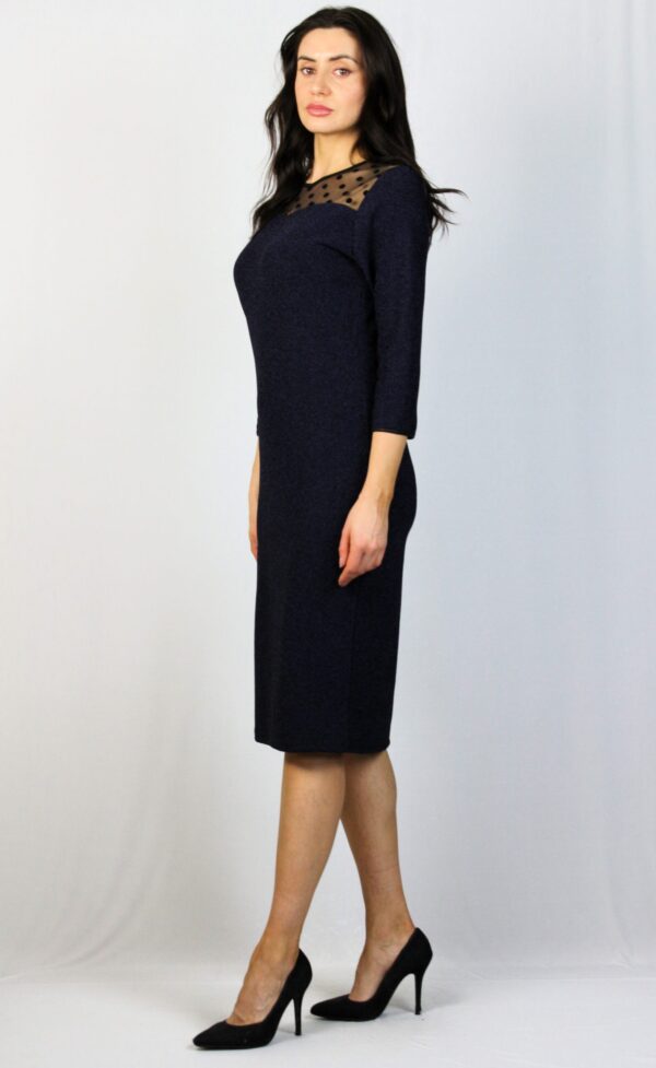 Рокля с платка тюл точки тъмносиньо - лилаво ламе - Image 5