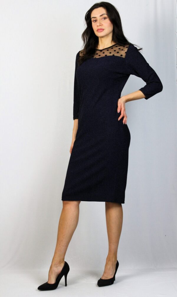 Рокля с платка тюл точки тъмносиньо - лилаво ламе - Image 4