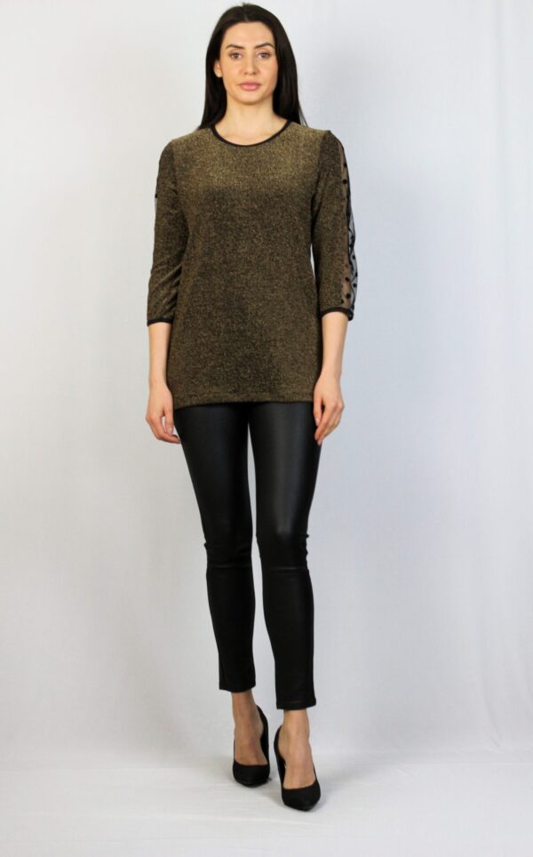 Блуза с кант от тюл златиста - Image 3