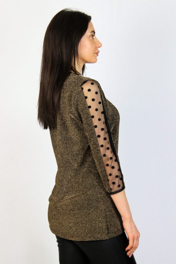 Блуза с кант от тюл златиста - Image 4