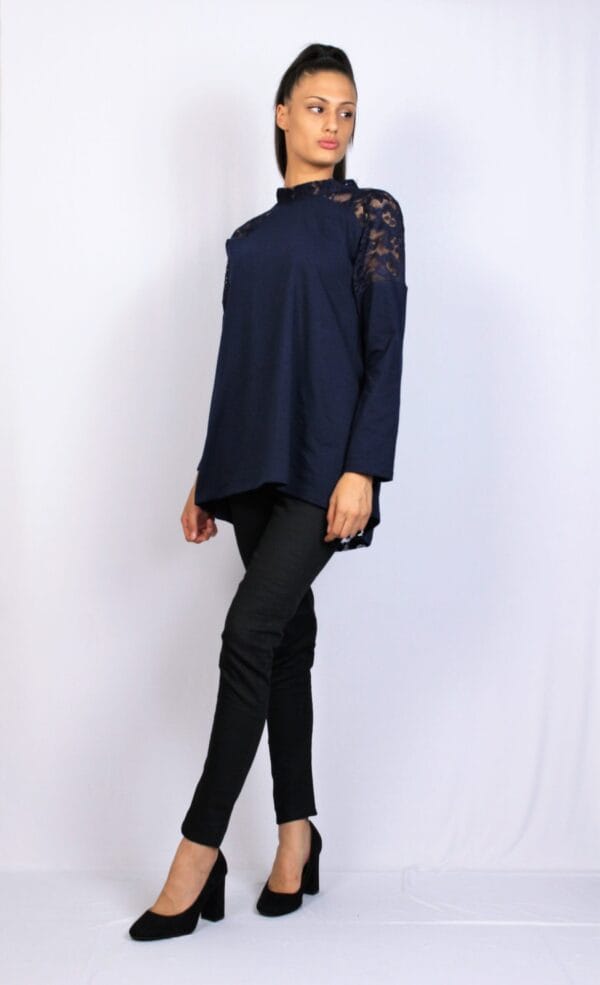 Туника памук с дантела тъмносиня - Image 3