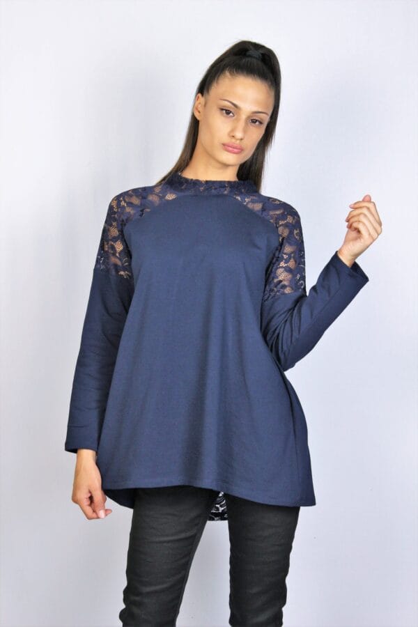 Туника памук с дантела тъмносиня - Image 5