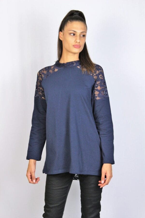 Туника памук с дантела тъмносиня - Image 10