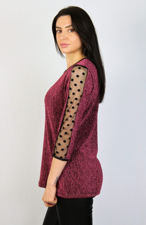 Блуза с кант от тюл розова - Image 3