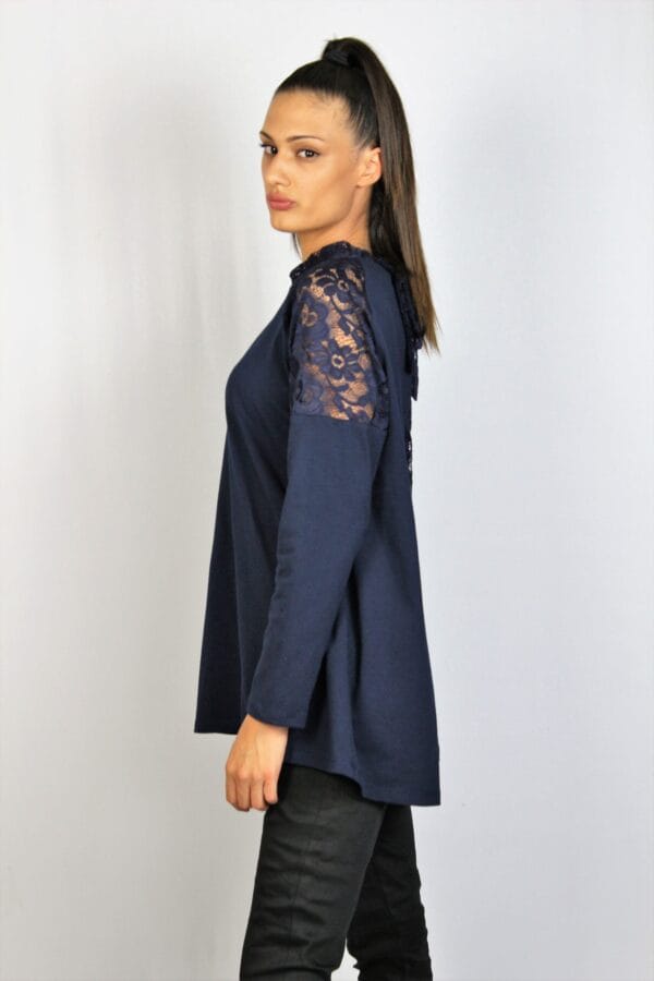 Туника памук с дантела тъмносиня - Image 9