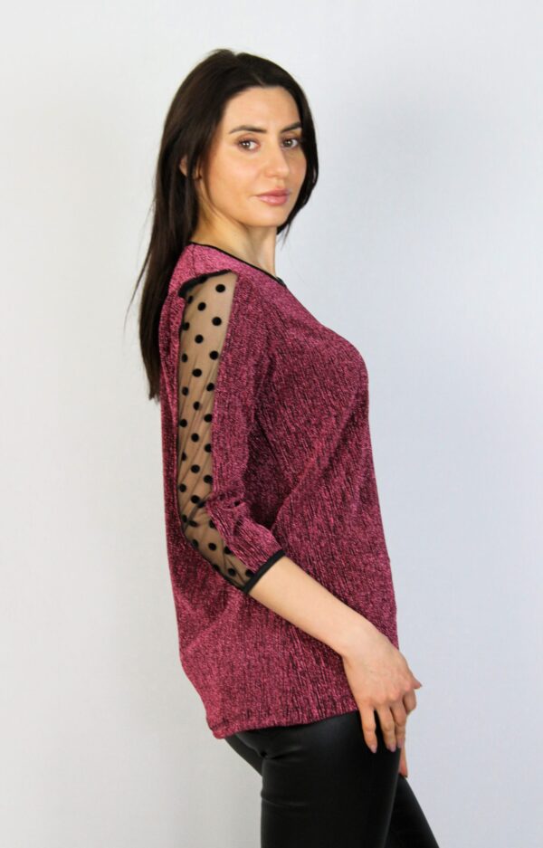 Блуза с кант от тюл розова - Image 5