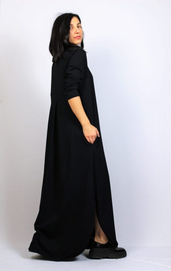 Дълга памучна рокля черна 2 - Image 4