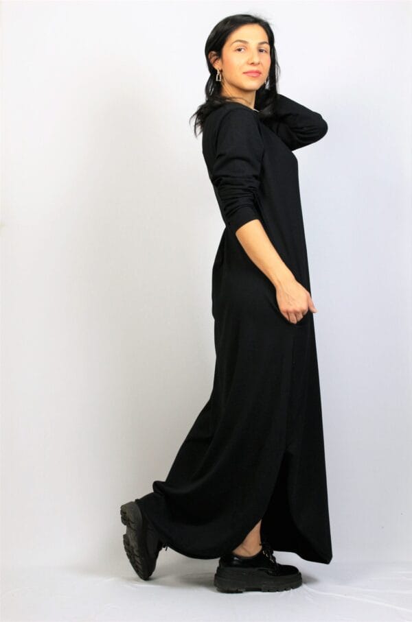 Дълга памучна рокля черна 2 - Image 3