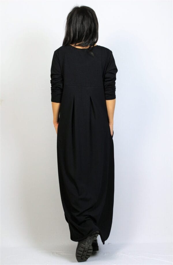 Дълга памучна рокля черна 2 - Image 5