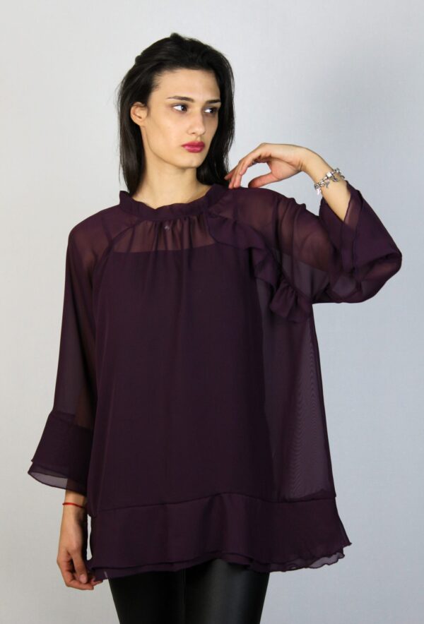 Туника шифон с двойни къдри патладжан - Image 9