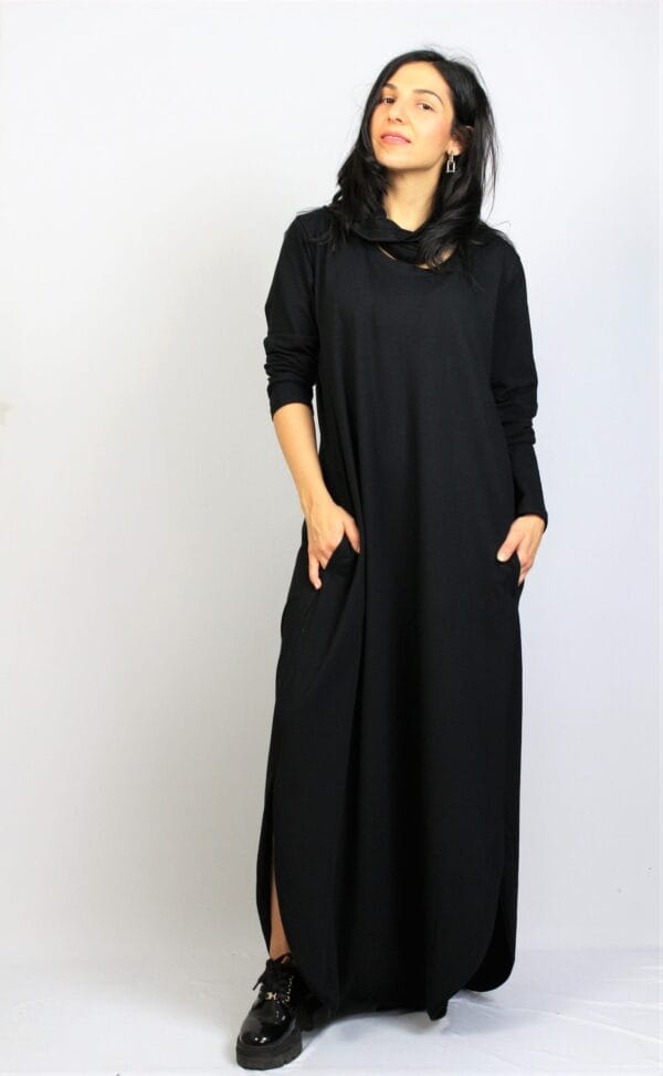 Дълга памучна рокля черна 2 - Image 6