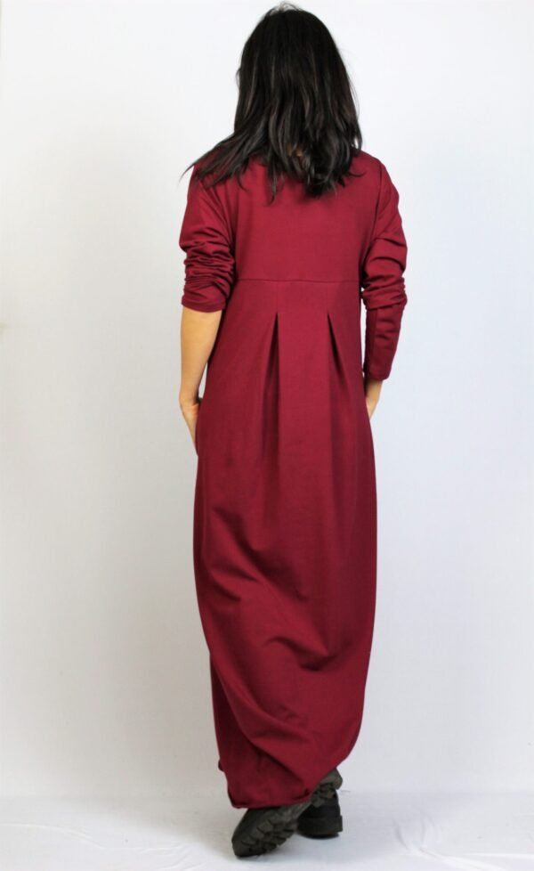 Дълга памучна рокля  бордо - Image 6