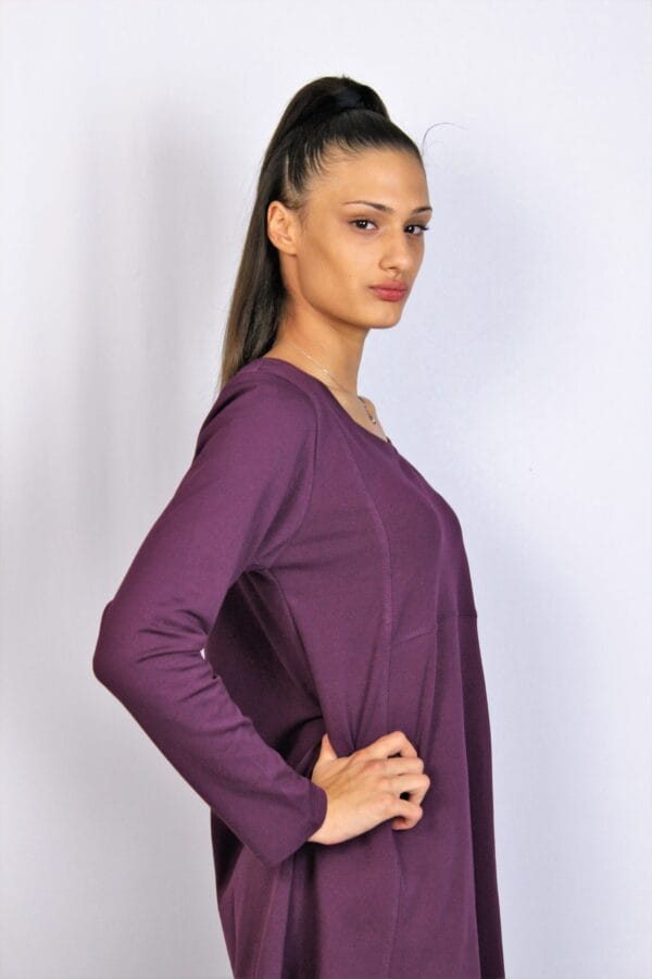 Асиметрична туника с дълъг ръкав патладжан - Image 3