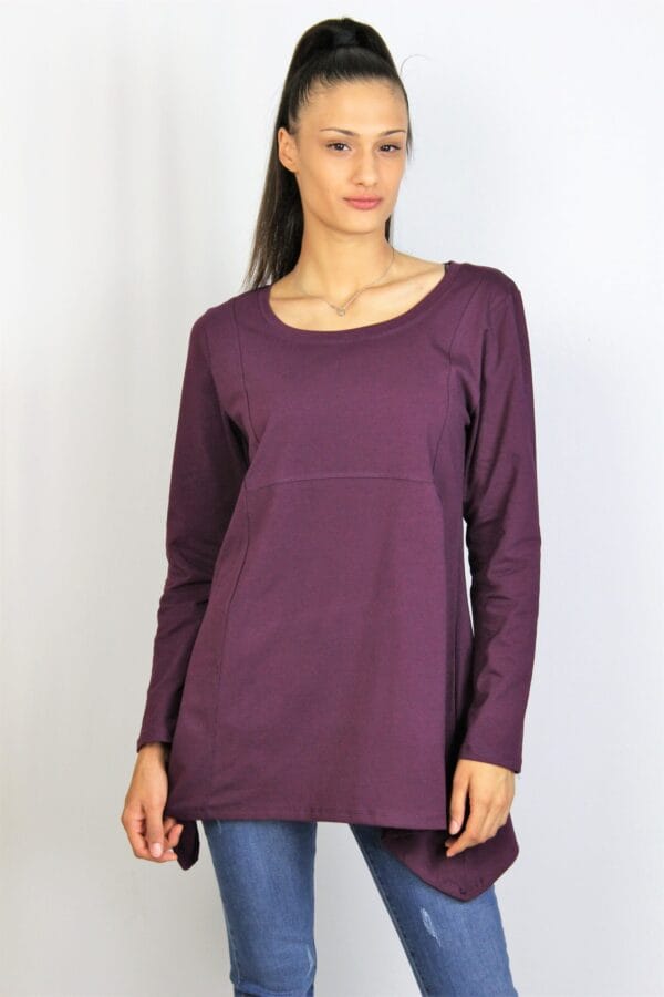 Асиметрична туника с дълъг ръкав патладжан - Image 4