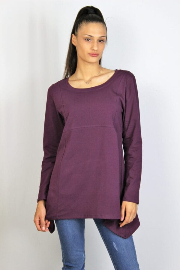 Асиметрична туника с дълъг ръкав патладжан - Image 5
