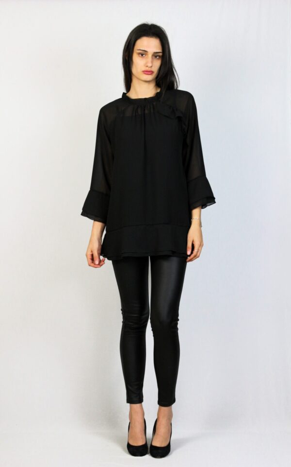 Туника шифон с двойни къдри черна - Image 8