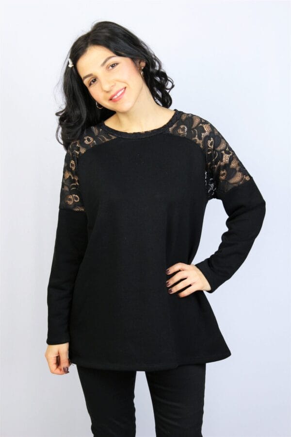 Туника памук с дантела черна - Image 5