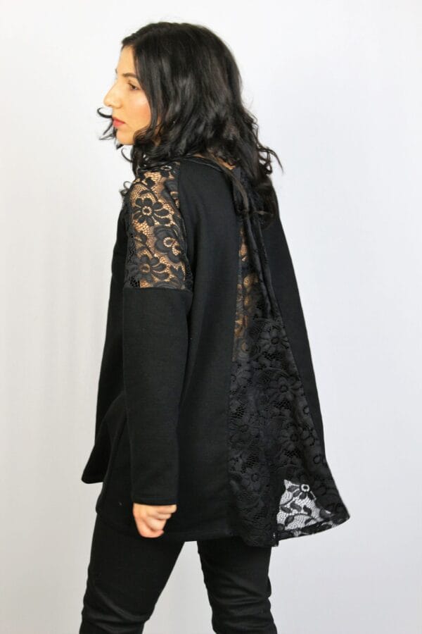 Туника памук с дантела черна - Image 4