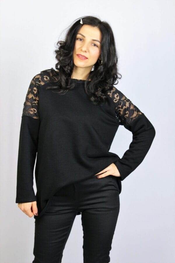 Туника памук с дантела черна - Image 6
