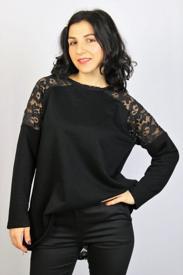 Туника памук с дантела черна - Image 7