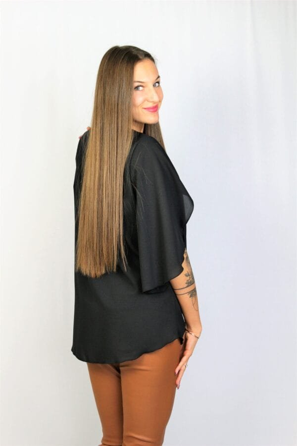 Туника шифон с асиметричен ръкав черна - Image 4