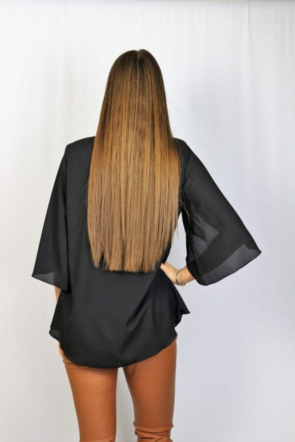 Туника шифон с асиметричен ръкав черна - Image 5