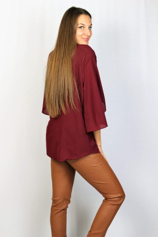 Туника шифон с асиметричен ръкав бордо - Image 6