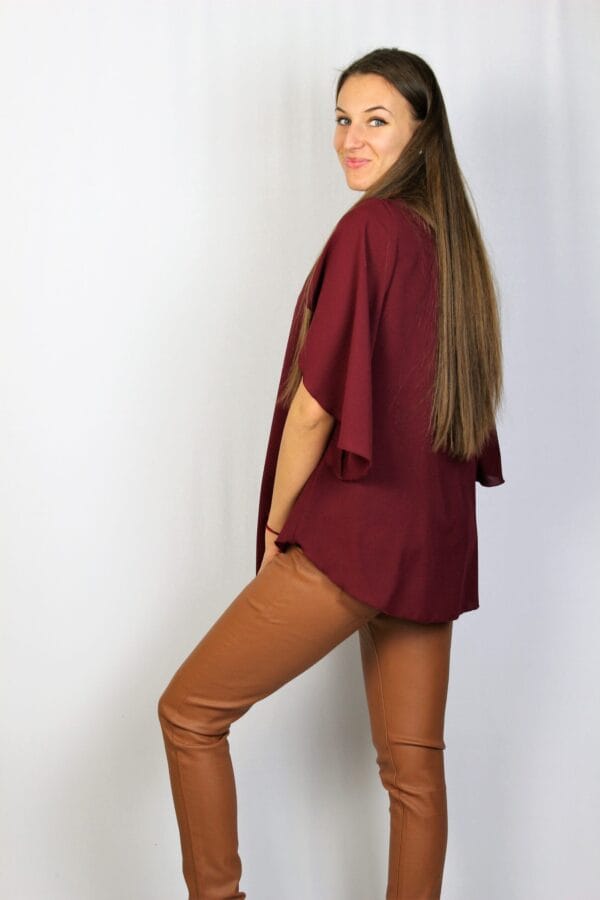 Туника шифон с асиметричен ръкав бордо - Image 3