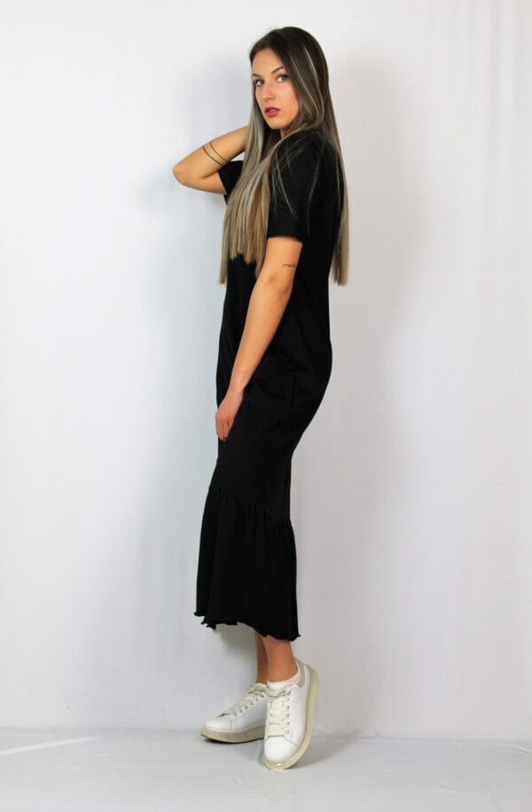 Рокля с къдра памук черна - Image 3