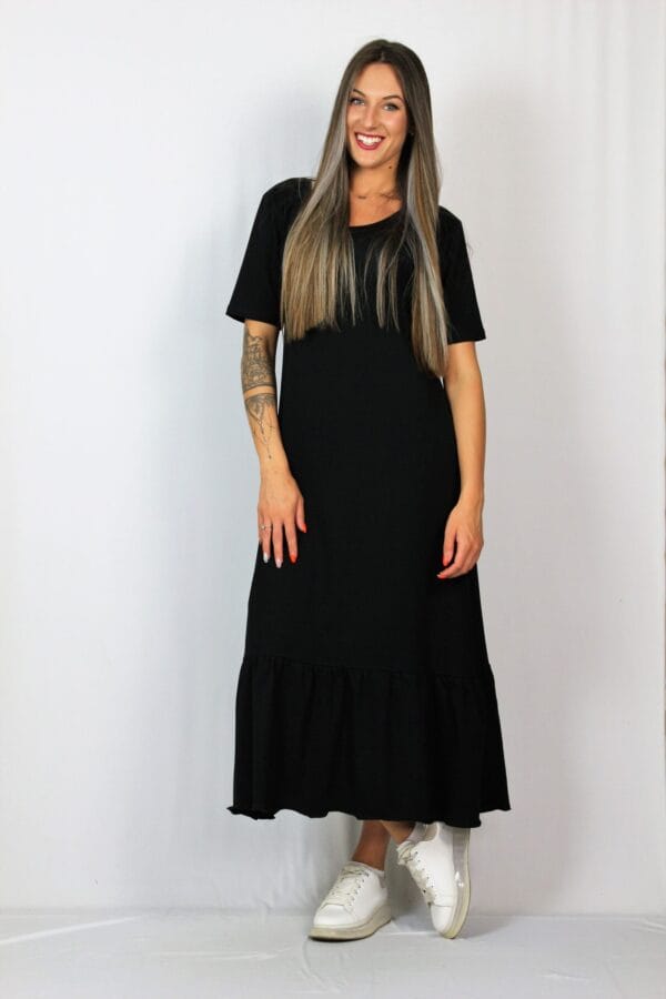 Рокля с къдра памук черна - Image 6