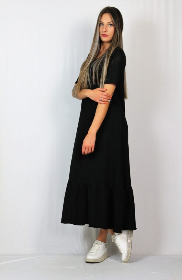 Рокля с къдра памук черна - Image 4