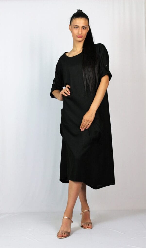 Рокля лен черна - Image 5